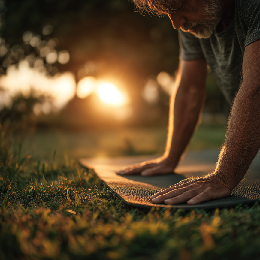 Літня пара практикує медитацію разом